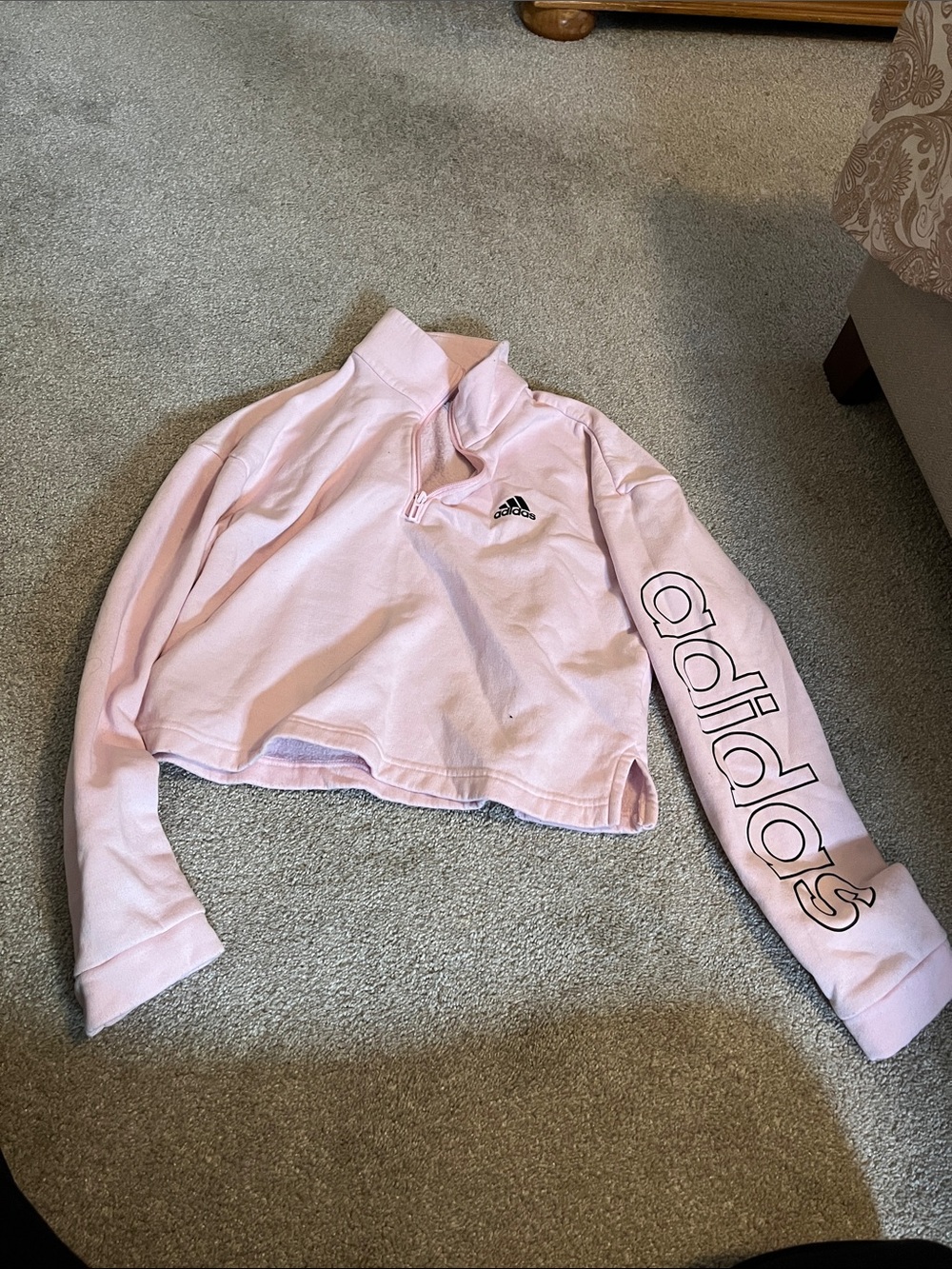 adidas Pink Cropped Quarter-Zip Bomber Pullover Jacket